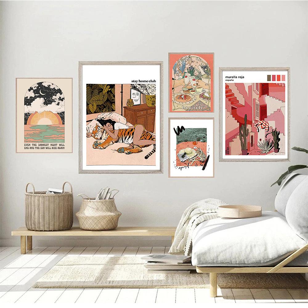 

Тигр с женщиной Картина Фреска Роха Бранч Солнце и Луна Оставайтесь дома Клуб Пляж Вино Друг Холст Живопись Настенное искусство Плакат Печать