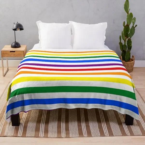 Rainbow Gradient Throw Blanket Colourful Stripe Pattern King Queen Size Super Soft Lightweight Warm for Living Room Couch Sofa