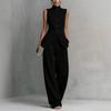1116 European and American drape cotton and linen shirt solid color fashion temperament sleeveless trousers suit