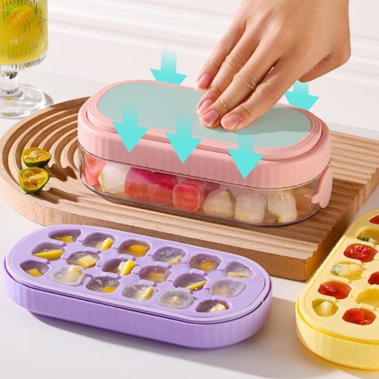 Eiswürfelbecher mit Ein-Knopf-Eiswürfel-Entformung 2-in-1 Eiswürfelform und auslaufsichere Wasserflasche für Eiskaffee Cocktails Säfte