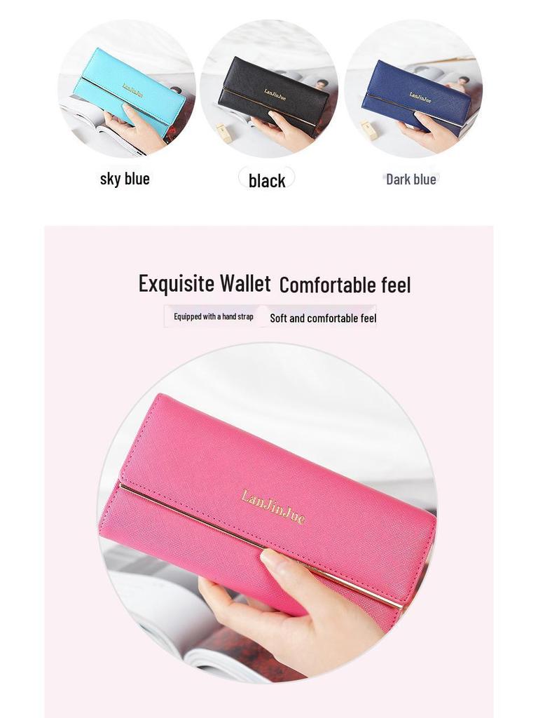 Women's Long Wallet - European & American Style, Multi-Card Slot, Letter Buckle Clutch, Simple Tri-Fold Coin Purse