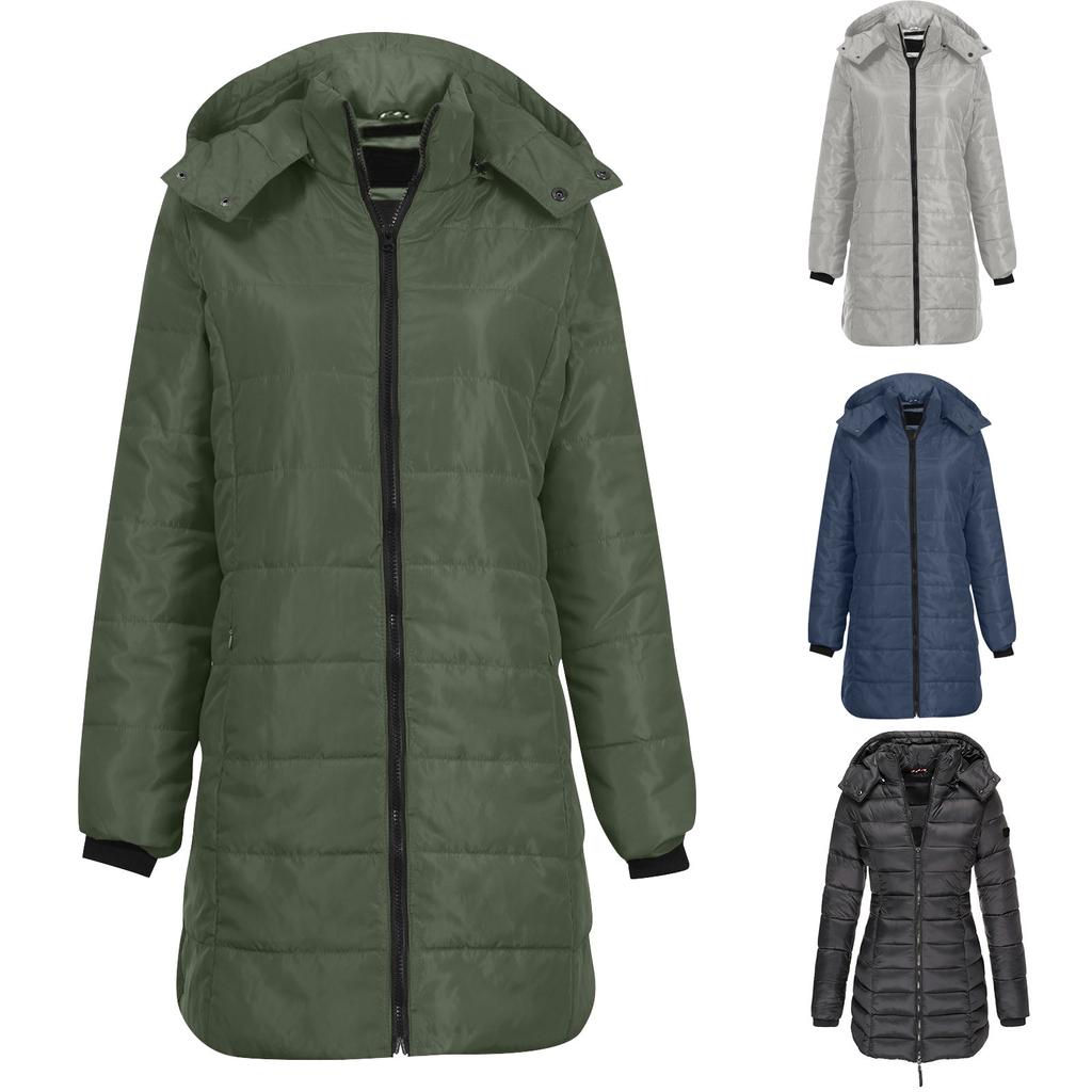 Dámské bavlnou vycpané oblečení středně dlouhé jednobarevné s kapucí hřejivé bavlněné sako vesta péřová bavlněná bunda