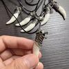 Punk Wolf Tooth Necklace Sturdy Artificial Leather Rope Resin Necklace Retro Cool Spiked Tooth Alloy Pendant Lightweight Jewelry