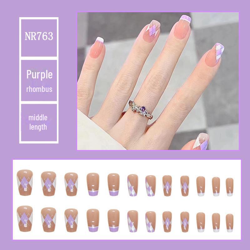 Medium & Långa Rektangulära T-formade Bärbara Franska Tecknade Nageldekorationer - One Size Lösnaglar