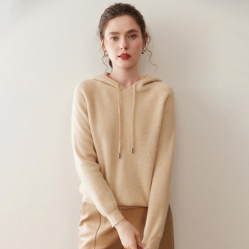 Women's Cashmere Hoodie Knitwear: Autumn & Winter Skin-Friendly Long Sleeve Loose Slimming Sweater