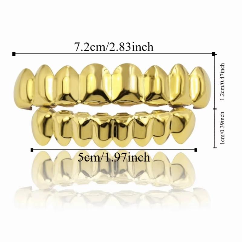 1/2 Pcs Glossy Finish Eco Friendly Copper Top Bottom Teeth Grillz Set Anti Slip Silver Gold Teeth Jewelry Cosplay