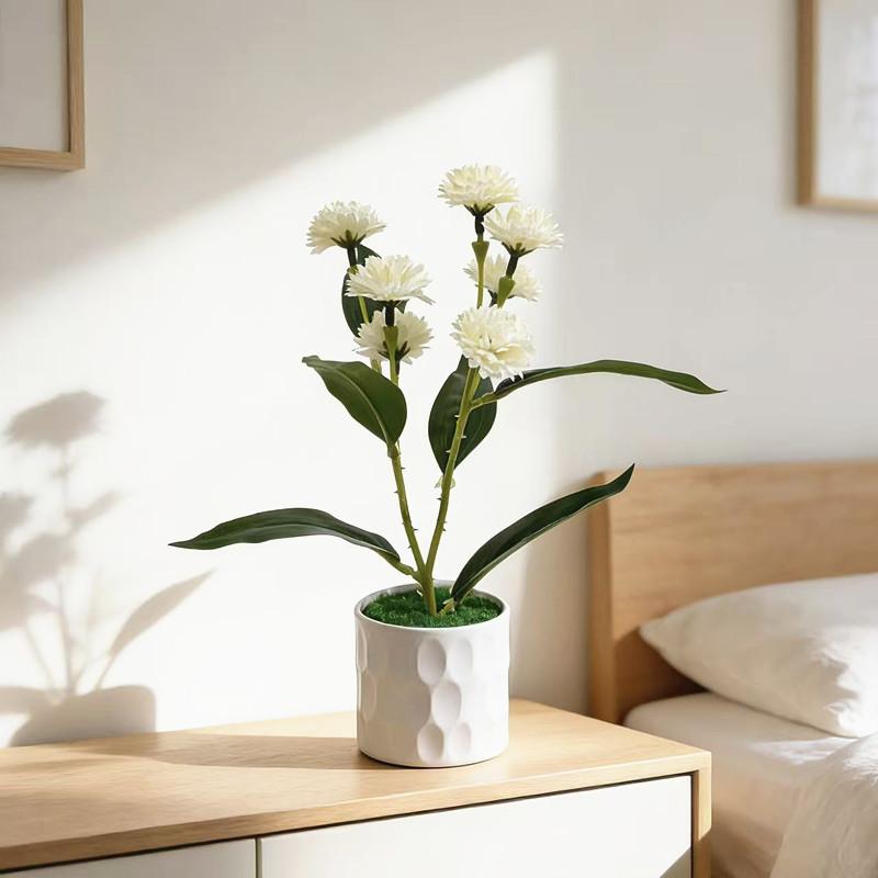 Artificial Carnation Miniature Plant For Office Decor With Realistic Greenery And Flower Base