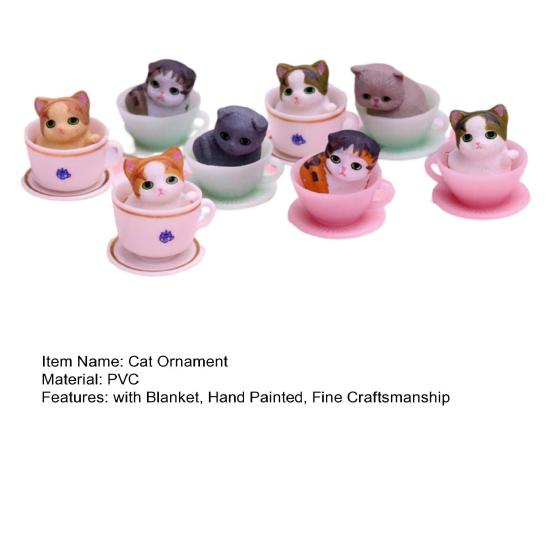 8Pcs Cat Ornament Mini Hand Painted Realistic Collectible DIY Accessories Adorable Cake Topper Teacup Cat Figurine Desktop Decor