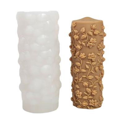 Embossed Floral Leaf Cylinder Silicone Candle Molds for Epoxy Resin Handmade Candle Soap Fondant Chocolate Candy Cake