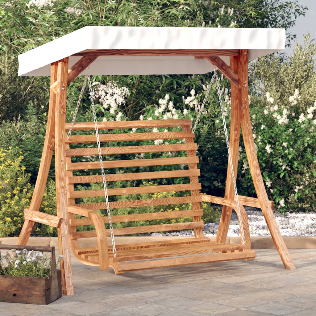 Hollywood Swing with Canopy Solid Fir Wood with Teak Finish
