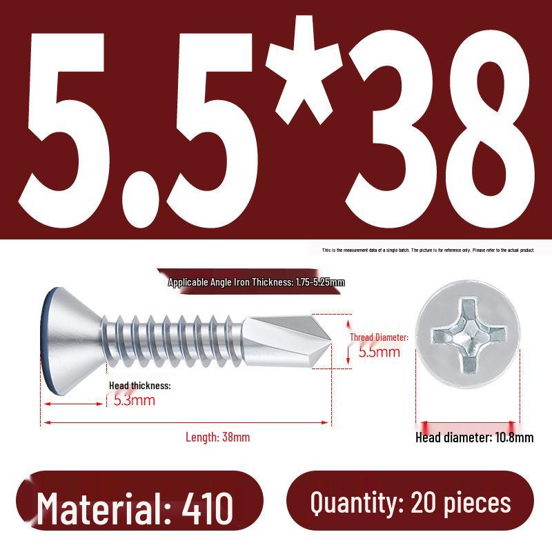 Phillips Flat Head Blue Zinc Plated Stainless Steel Self-Drilling & Self-Tapping Screws M3.9-M5.5