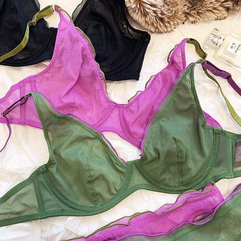 French Summer Mesh Lingerie Set: Ultra-Thin Anti-Sagging Bra for a Sleek Look