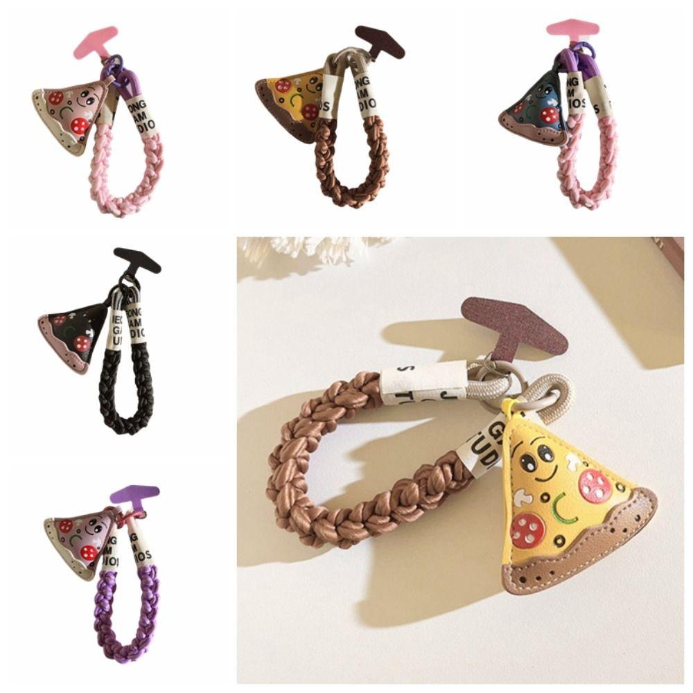 Anti-lost Leather Pizza Pendant Safety Chain Hanging Lanyard Keychain  Gifts