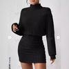 Robe Tricotée Côtelée Automne Femme 2026: Enveloppant les hanches, Manches longues, Col montant