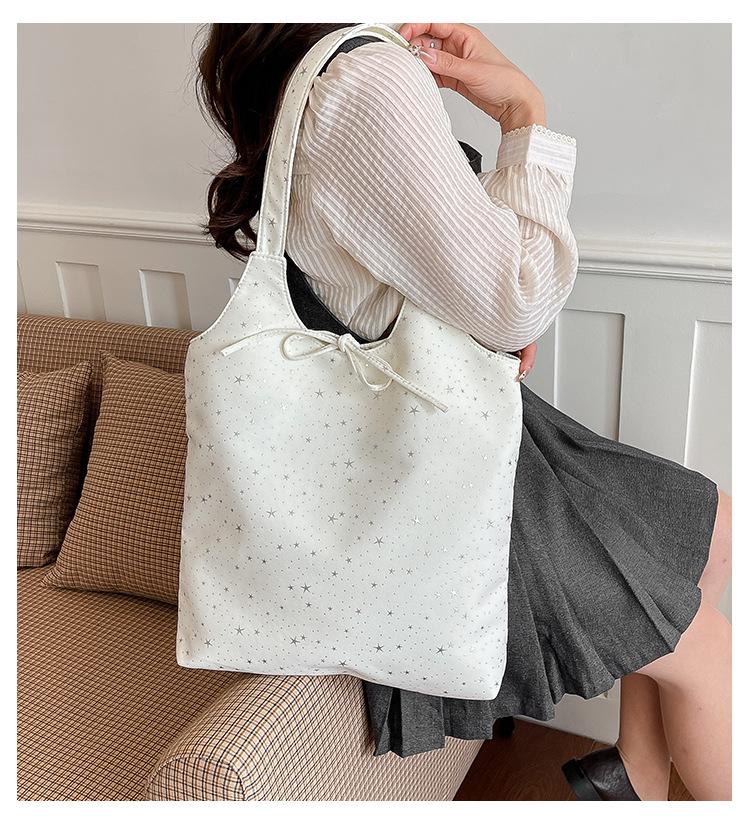 Korean-Style Starry Tote: 2026 Women's Single Shoulder, Large-Capacity Casual Handbag