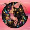 Retro Totems Glass Decoration Stained Style Black Cat And Magic Coffee Cup Hanging Ornament for Window Wall Artistic Art Decor, Acrylic