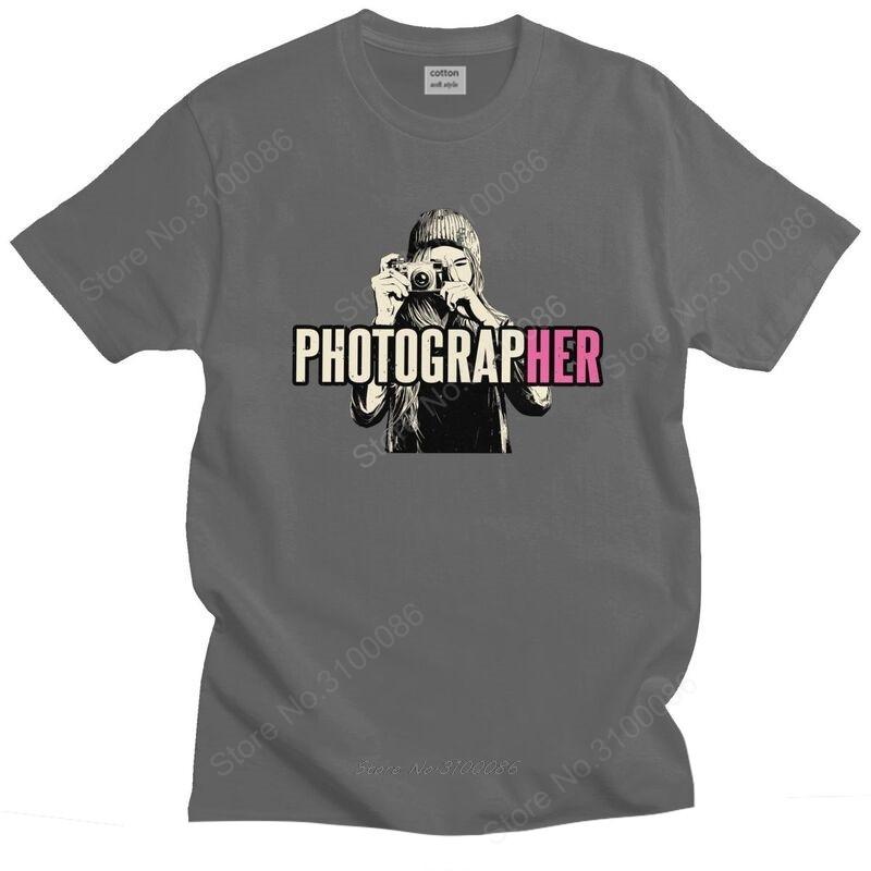 Unisexs Photographer Girl T Shirts Short Sleeves Cotton Tshirt Unique Tshirt Designer Camera Photography Tee Loose Fit Apparel