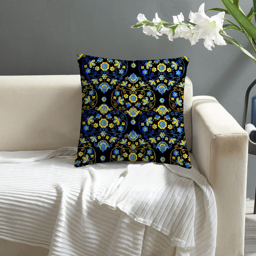 Ukrainian Folk Pattern Pillow Case Sofa Decorative Home Double-sided Printing Short Plush Cushion Cover Throw Pillow Cover Gifts