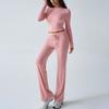 Women's Sports Yoga Long Sleeve T-Shirt Solid Color Pants Set Two Pieces