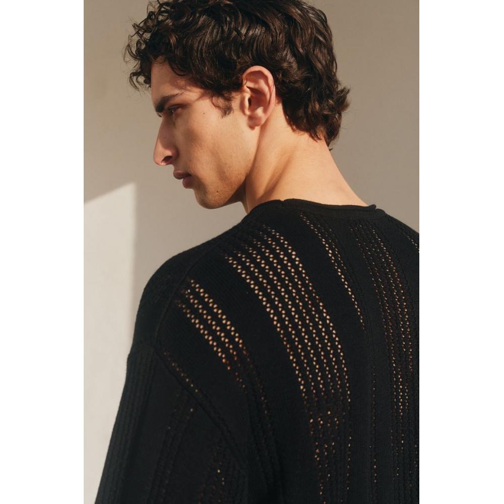 H M Pointel Knit Sweater Regular Fit Black