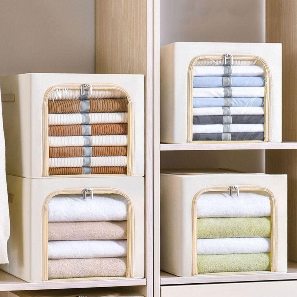 Clear Window Steel Frame Storage Box Foldable Dustproof Closet Clothes Storage Bins Stackable with Handles Wardrobe Organizer
