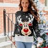 Elk Christmas Tree Sweater Festive Women's Knit Sweaters Cozy O-neck Long Sleeve Designs with Deer Xmas Tree for Autumn Winter
