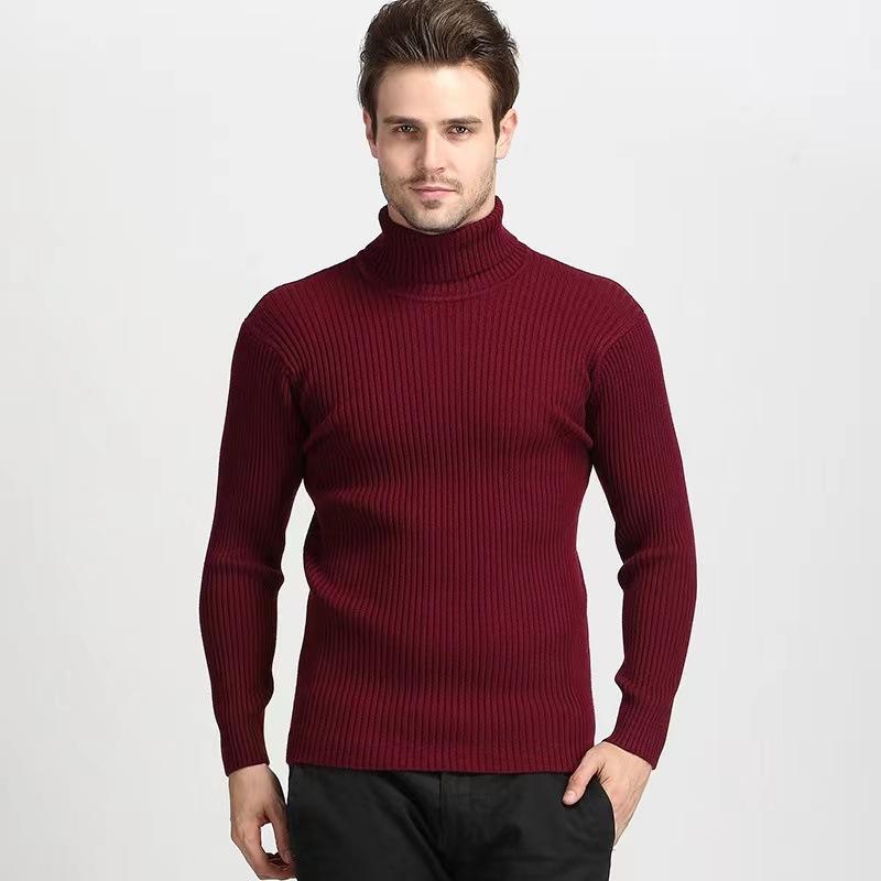 Men's High Neck Sweater Pullover Knitted Warm Casual Men Clothing Knitted Sweater Men