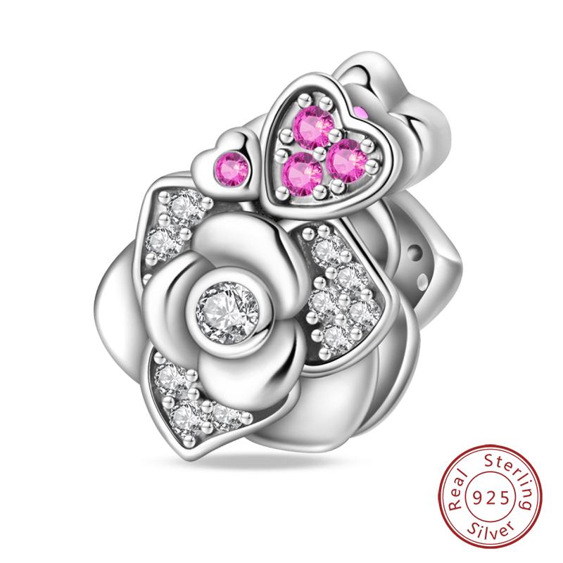 Copper Pink Love Series Charm Love Cube Little Bear Luminous Pendant Fit Original Bracelet Romantic Wedding Jewelry