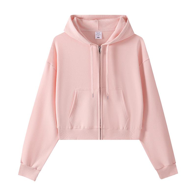 Spring and Autumn New Women s Zipper Top Big Terry Solid Color Cardigan Sweatshirt S розовый 3290₽