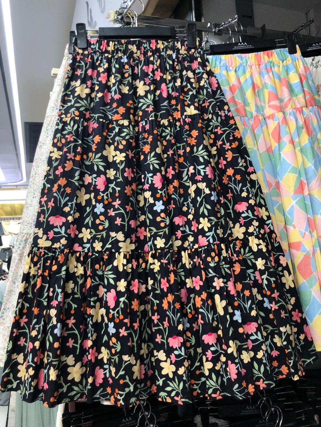 

Sweet wind черная юбка с цветочным принтом, повседневная хлопковая юбка-зонтик с большим маятником, юбка А-образной формы с пушистым принтом средней и длинной длины one size fits all