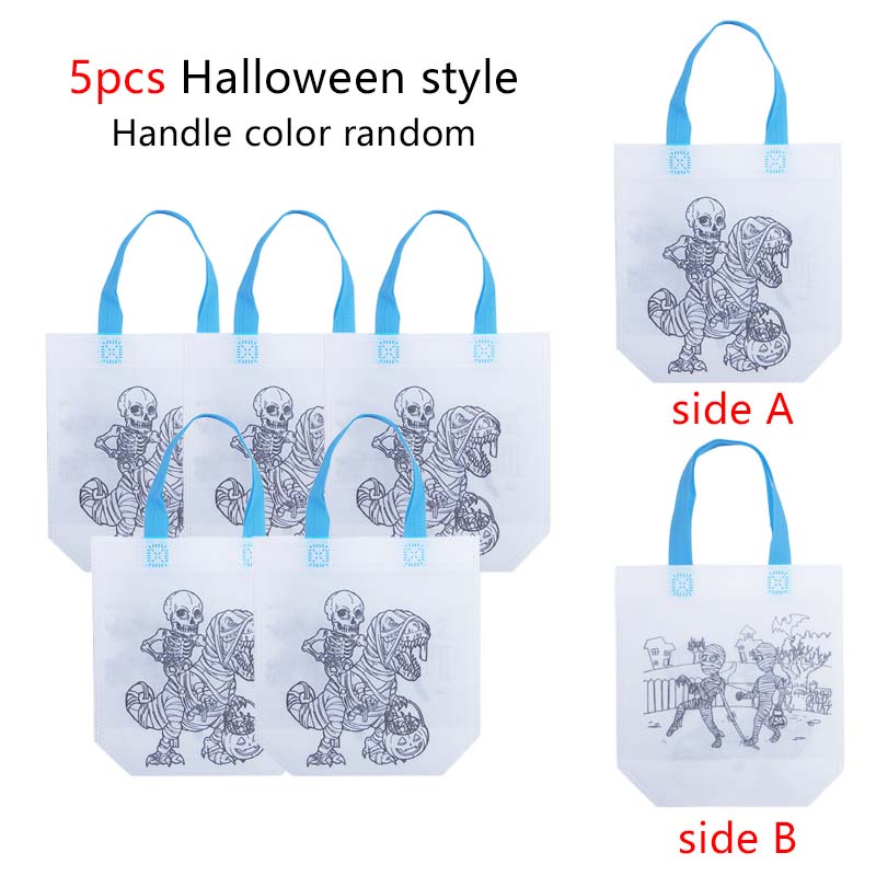 5/10pcs Festival Gift Bags Christmas Halloween Easter Non Woven Fabric Double Sided Graffiti Bag Party Snack Bag Souvenir TMZ