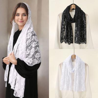 Elegant Lace Scarf Solid Color Headwraps Versatile Hijab Veil Women Wear