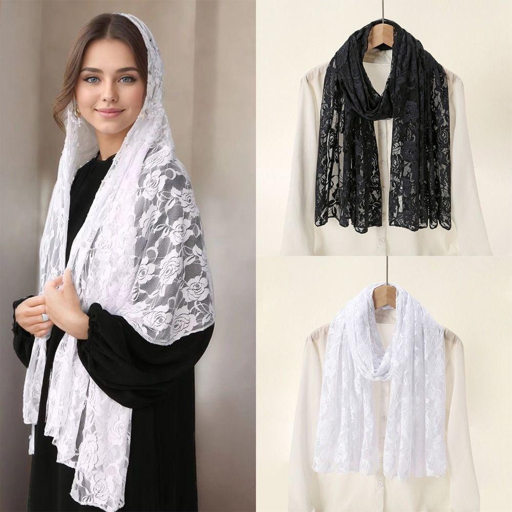 Solid Color Lace Scarf Elegant Headwraps Versatile Hijab Shawls  Women Wear