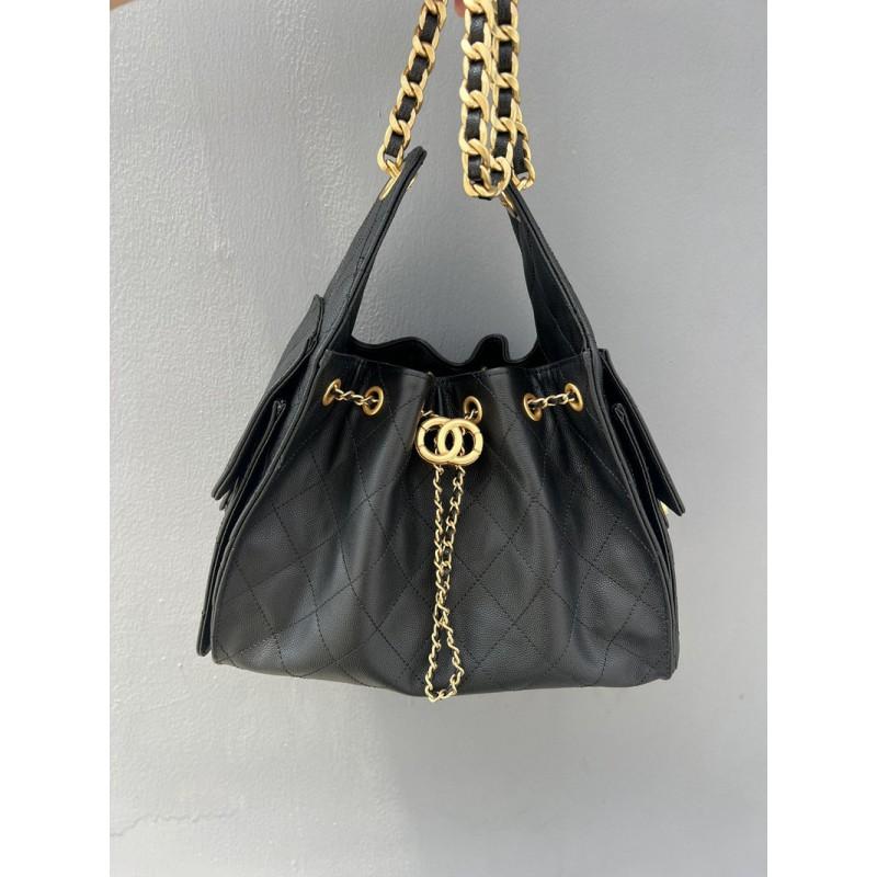 Genuine Leather Hobo Bag With Caviar