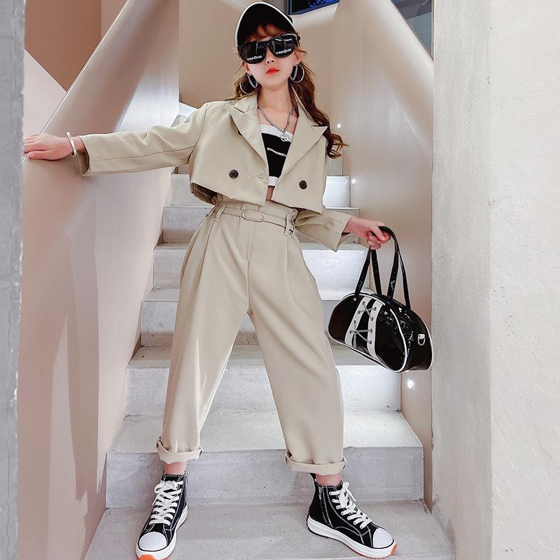 Cheap Girls Blazer Suits Clothing Sets Spring Autumn Kids Jackets Pants with Belt Fashion Loose Formal Teenage Casual Outfits Joom