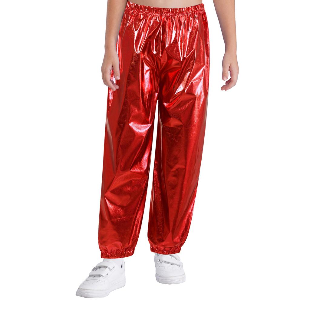 Unisex Kinder Metallische Hosen Elastischer Bund Glänzende Hosen Jazz Tanz Cheerleading Bühnenauftritt Hosen