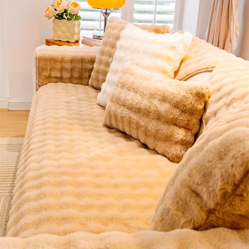 Solid Color Plush Sofa Covers Non Slip Thicken Soft Mat Winter Warm Washable Couch Living Room Towel Slipcovers