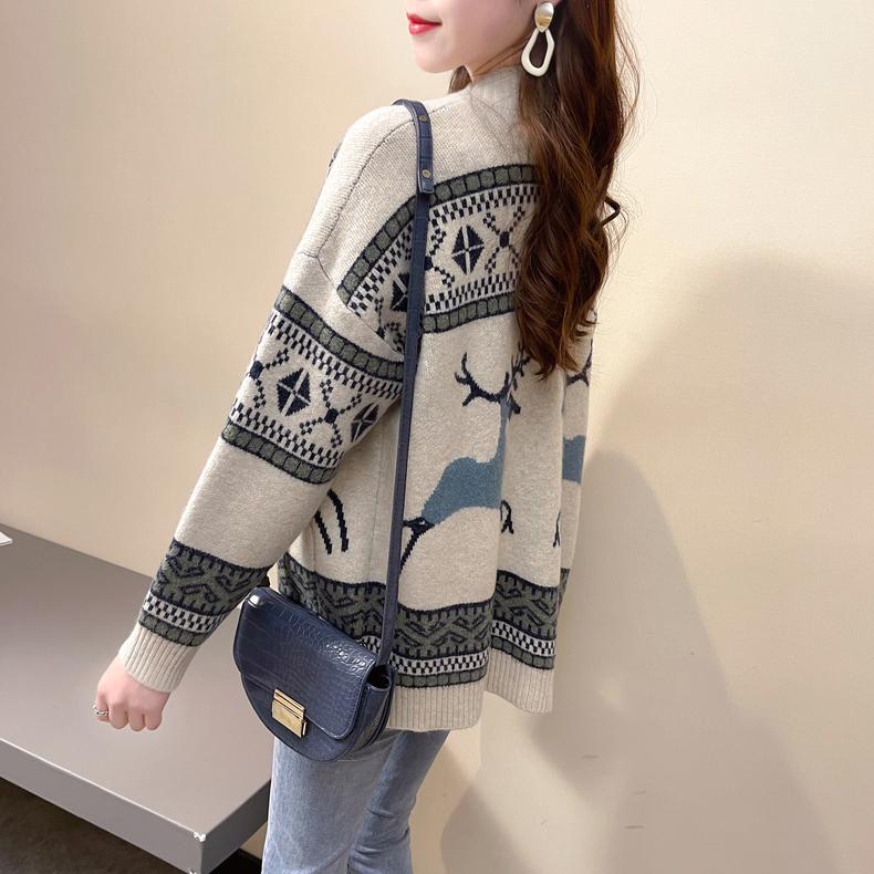 Women Fashion Sweater Jackets Deer Christmas Long Knit Coat Oversized Knit Sweater and Cardigans
