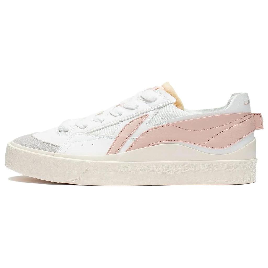 Li Ning Mousse Bath Mumu Slip Resistant Cushioning Low Top Skateboard Shoes Women's White Pink AGCT162-2