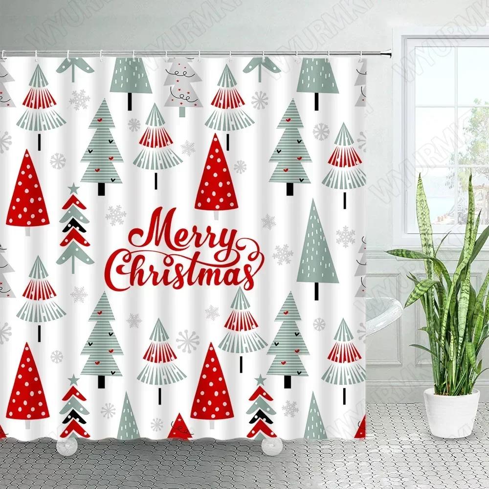 Christmas Shower Curtains Creative Xmas Tree Elk Snowflake Buffalo Plaid New Year Holiday Fabric Bathroom Decor Bath Curtai.