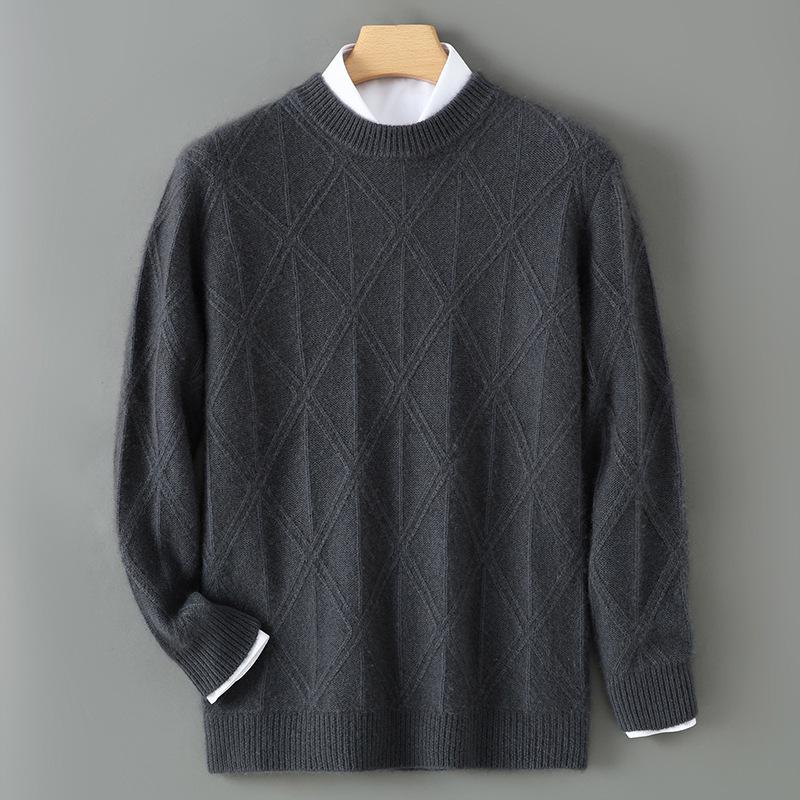 Men's Three-Ply Wool Jacquard Sweater - Warm, Versatile Round Neck for Autumn/Winter Business Casual Wear