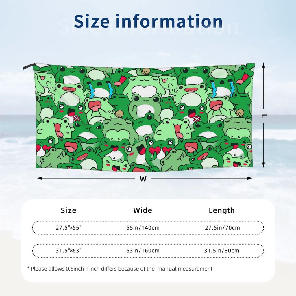 Crowded Cute Frog Pattern Beach Towel Soft Microfiber Quick Dry Absorbent Quick Towels For Swimming