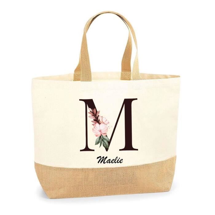 Cabas de plage - PLANETEE - Maelie Lettre Fleur - Jute naturel - Multicolore - Fabriqué en France