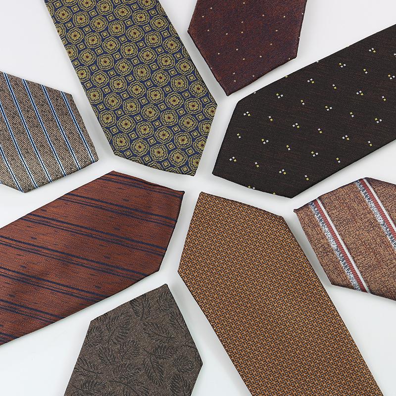 Men'S Tie British Retro Dark Brown Coffee Gold Striped Gentleman'S Suit Shirt Dress Professional High-End Hand Style