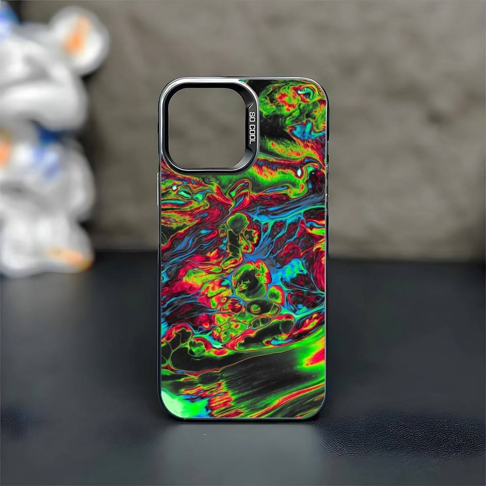 Красочный Психоделический Триповый Арт Чехол для Телефона Для iPhone17,16,15,14,13,12,11 Plus,Pro Max Черный Матовый Ударопрочный Чехол iPhone16pro