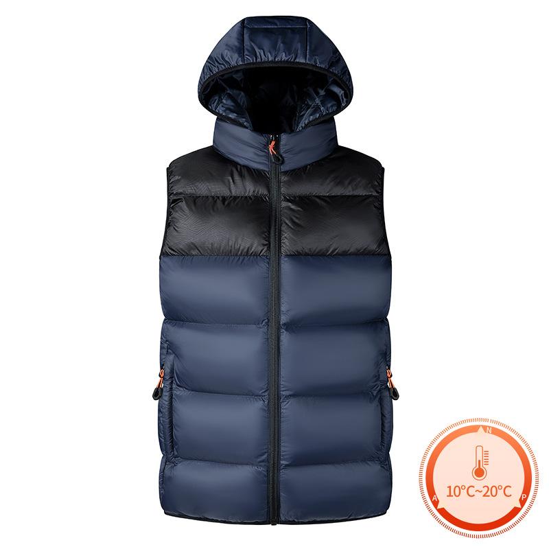 Splicing Color Blocked Cotton Vest for Men, Warm Hooded Outerwear with Camisole for Men