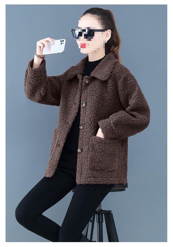 Damen Plus Size Lammwoll-Fleecejacke - Frühling/Herbst Lockerer Sitz Pelzoberteil