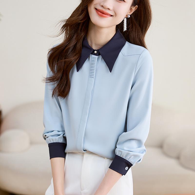 Women's Spring 2025 Elegant Chiffon Long-Sleeve Blouse