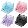 Desktop Metal Pen Organiser with Drawer 5 Compartments Desk Storage Tray Large Capacity Pen Container For Office School