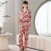 Women's Ink Wash Pajama Cardigan Set - Thin, Comfortable, Long Sleeve for Home or Casual Outside Wear in Spring and Autumn.
